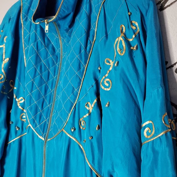 Vintage Turquoise 80s Silk Track Suit, Bocoo, large - Picture 2 of 7
